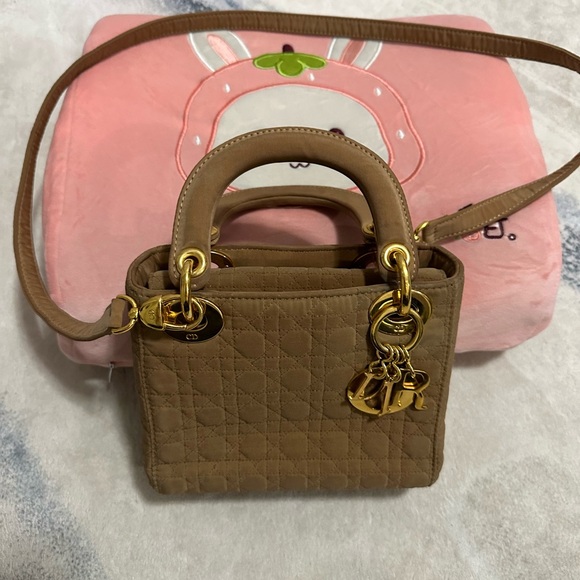 Authentic Mini Lady Dior in Nylon Beige double top handles with Strap - Picture 11 of 11